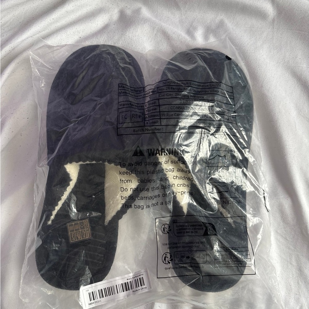 Cozy Black Fuzzy Slippers